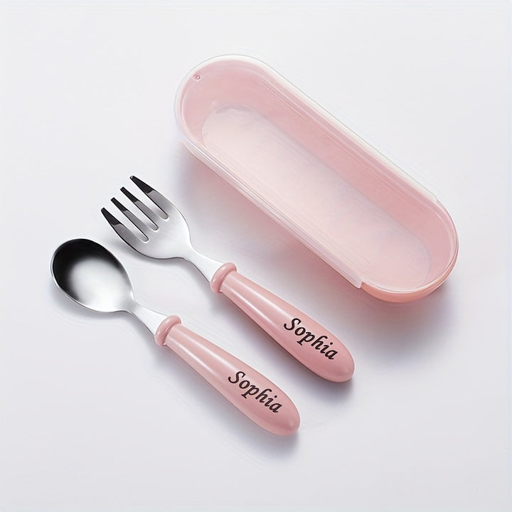 [Customized] Personalized Any Name Children's Tableware Spoon And Fork Storage Box Set, Children's Tableware Set Easter Gift