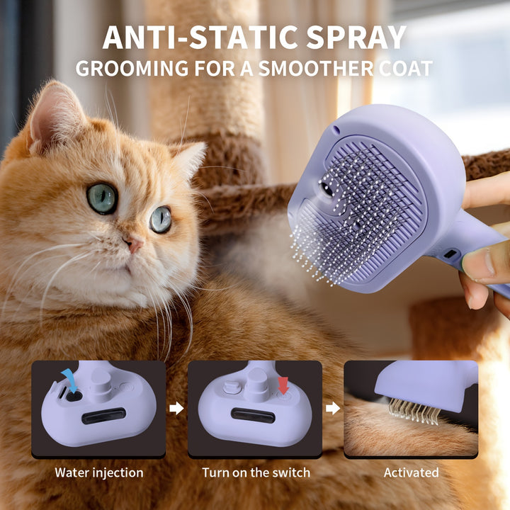 LIVEKEY Multifunctional Cat Steam Brush - USB Rechargeable Pet Grooming Tool for Shedding and Cleaning, Stainless Steel Bristles, Water-Activated, Dog Massager, Best Cat Hair Brush