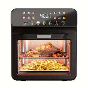 Bluebow 12QT Extra Large Convection Countertop Oven, Air Fryer Toaster Oven Combo, Roast, Bake, Broil, Reheat, Fry Oil-Free, Stainless Steel, LED Digital Touchscreen, Visible Window, Healthy Cooking, Space-Saving Design, Blac