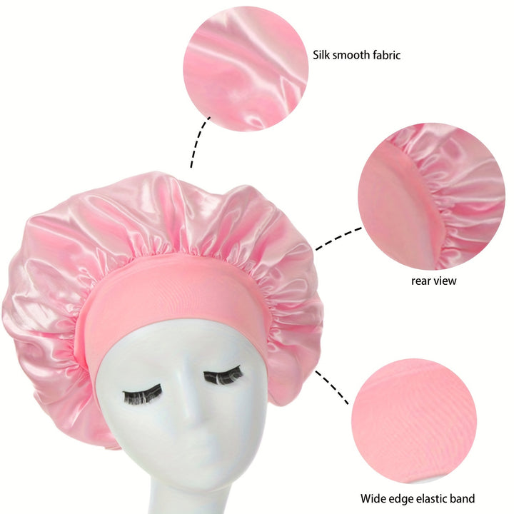 1 pieza de Bonete de Satén Sedoso para Cabello Rizado - Gorro de Noche de Banda Ancha para Niñas y Mujeres - Funda para el Cabello Suave y Cómoda para Dormir y Estilizar