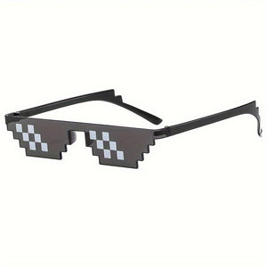 Funky Mosaic Pixel Glasses - Unique Anime-Inspired Party & Wedding Eyewear, Rimless Design with PC Lenses