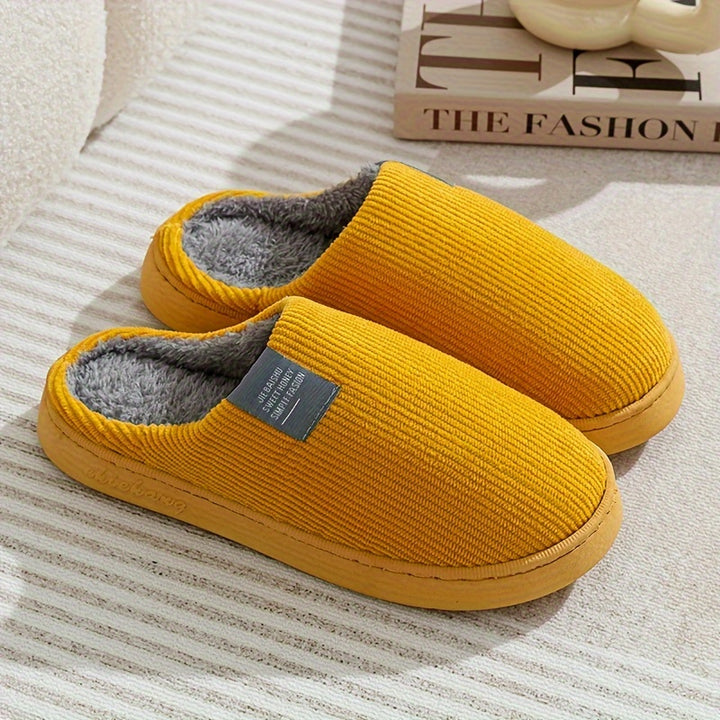 Winter Warmth, Cozy Men's Fleece-Lined Slippers - Warm, Non-Slip, Casual Indoor/Outdoor Shoes for Fall & Winter, Slippers, Warm, Vertical Stripes