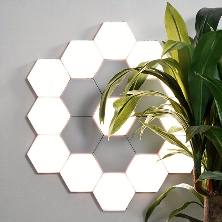 6-Pack Modern Touch-Controlled Hexagonal LED Wall Lights, DIY Assembly, Energy-Efficient Neutral White Lighting with Touch Night Light, Plastic Material, Wall-Mounted, Up-Light Illumination, USB Powered, No Battery Included