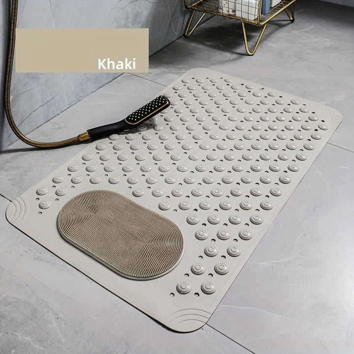 Light Blue Textured Anti-Slip Bath Mat with Drainage Holes - PVC Shower Stall Mat for Home Bathroom, Circular Pattern Design, 0.8cm Thick, 2600g/㎡, Rectangular Shape, Bathroom Accessories