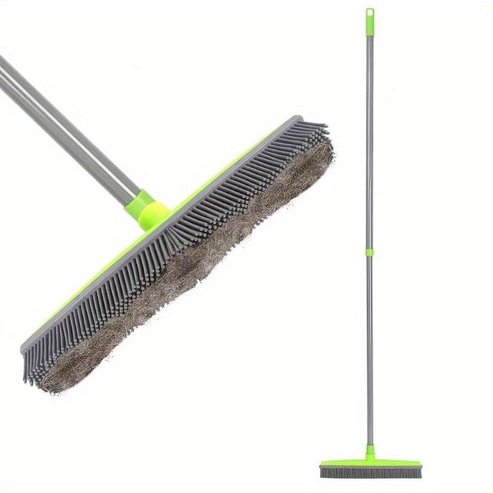 [Long Handle Pet Hair Remover] Pet Hair Remover Rubber Broom With Squeegee - Carpet Rake For Floor Cleaning - Long Handle Push Sweeper - Ideal For Collecting Pet Hair And Debris