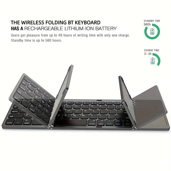 Ultra-thin Wireless Foldable Keyboard - Bi-fold/Three Fold Portable Keyboard for Three Systems Universal Office Silent