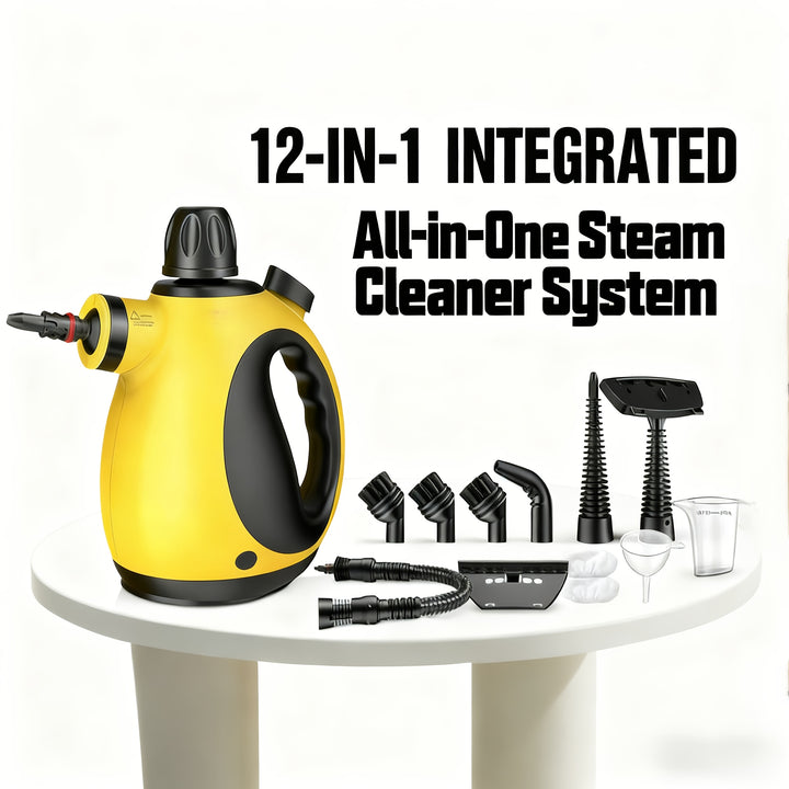 1pc 1050W Handheld Steam Cleaner | 12 Brush Heads, Fast Heat-Up, Chemical Free, Lightweight & Portable, Large 11.83oz Water Tank, Metal & Plastic, Us Plug, Versatile for Home, Car, Floor & Furniture