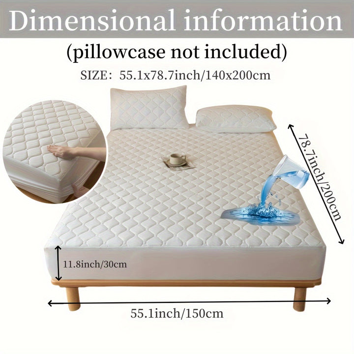 1PC Mattress Protector Waterproof Bed Cover Embossed Design Silent Fitted Sheet Simple Thickened Mattress Cover Fitted Sheet Washable Fitted Sheet Fitted Sheet Cover Single Bed Cover 11.8 Inch High Multi-size Suitable for Sin