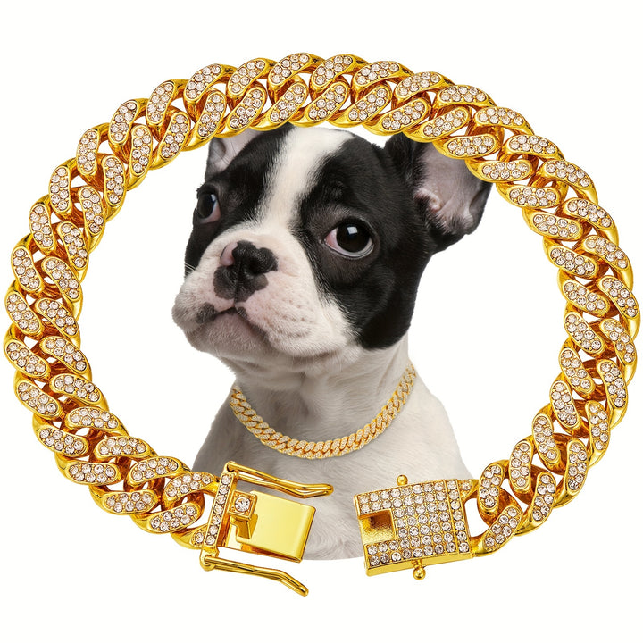 Sparkling Diamondoid Dog Collar: Secure Metal Chain & Buckle for Stylish Walks!