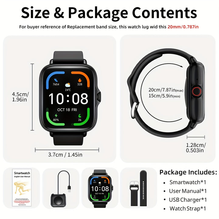 Montre de sport intelligente, écran tactile complet de 1,83'' avec messages, réponse et appel, surveillance du sommeil, podomètre sportif, alertes d'information, pour iPhone et téléphones Android, montre de fitness pour femmes, hommes et amis.