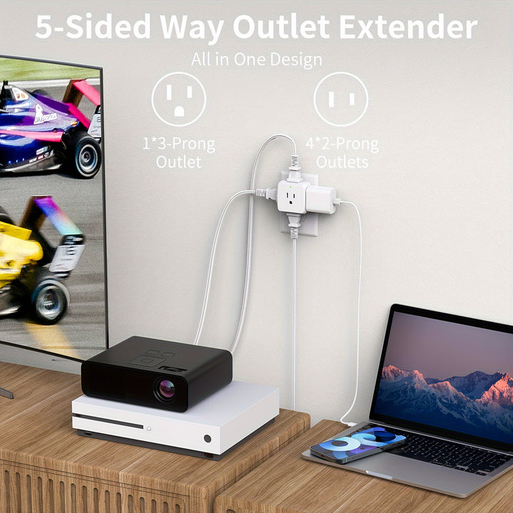 [5 Outlets Splitter Mini Extender] 1pc Mini Multi-Plug Wall Outlet Extender, 5 Outlets Splitter, Three-Way Plug Extender Multiple Outlet Adapter, Travel Essentials Power Outlet, Suitable For Home Office Cruise, White