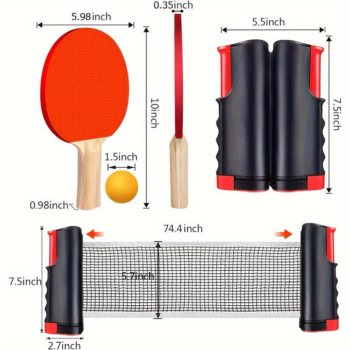 Portable Set With Retractable Net, Ping Pong Paddle Set, Rackets, Balls And Carry Bag For Indoor/Outdoor Games