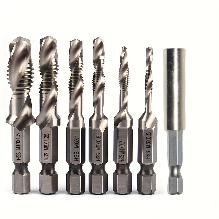 [Titanium Drill Bit Set] GOXAWEE 6pcs Titanium Drill Tap Combination Bit Set - 1/4" Hex Shank Screw Tapping Countersink Drill Bits - Metric Thread M3 M4 M5 M6 M8 M10 Taps Tool for Wood, Plastic & Metal