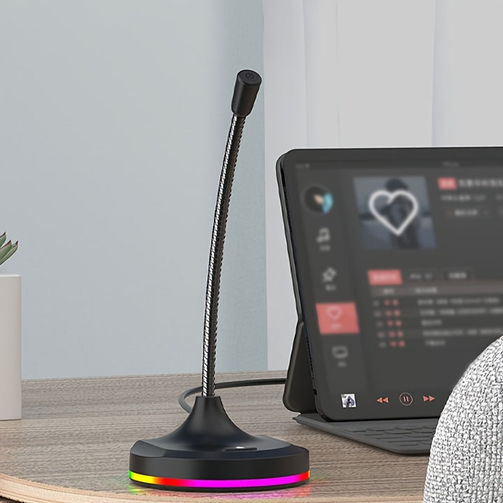 Micrófono USB para computadora con luces RGB coloridas, micrófono para videoconferencias, micrófono universal para juegos, voz en vivo, negro - 1 pieza