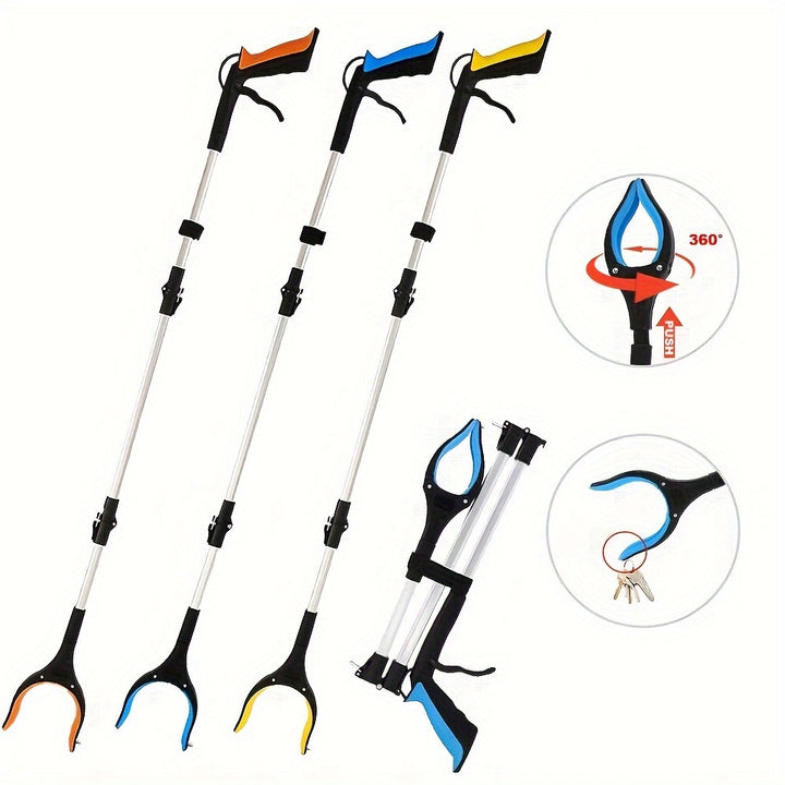 Extra Long 43" Grabber Tool with Magnetic Tip, Foldable Reacher Claw for Trash Pickup, Lightweight Aluminum Arm Extension, Multi-Angle Gripping, Non-Electric Litter Picker for Elderly - Ideal for Bedroom, Toilet, Kitchen, Pat