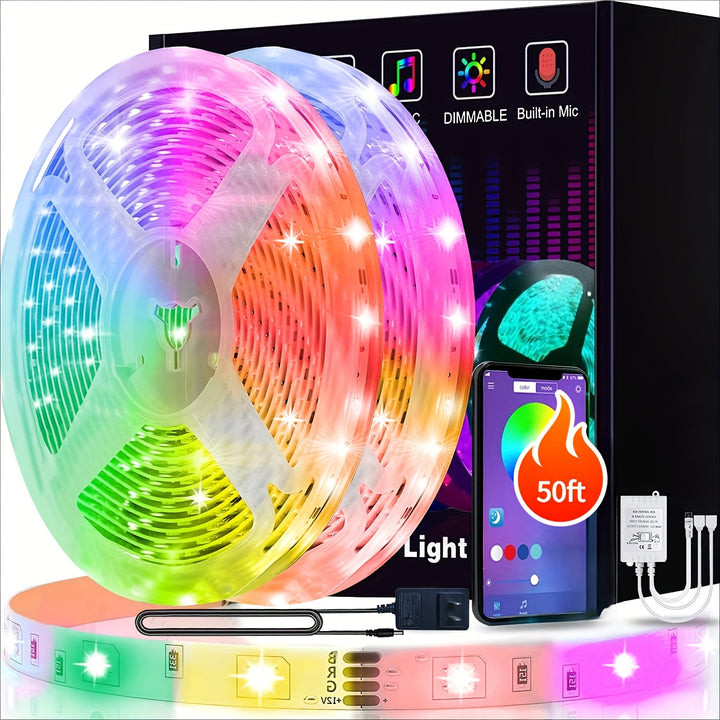 25/50/53/100/130/200ft Extra Long Smart LED Strip Lights, RGB LED Lights with App And Remote Control, Timing&dimmable, Music Sync Color Changing Lights, DIY