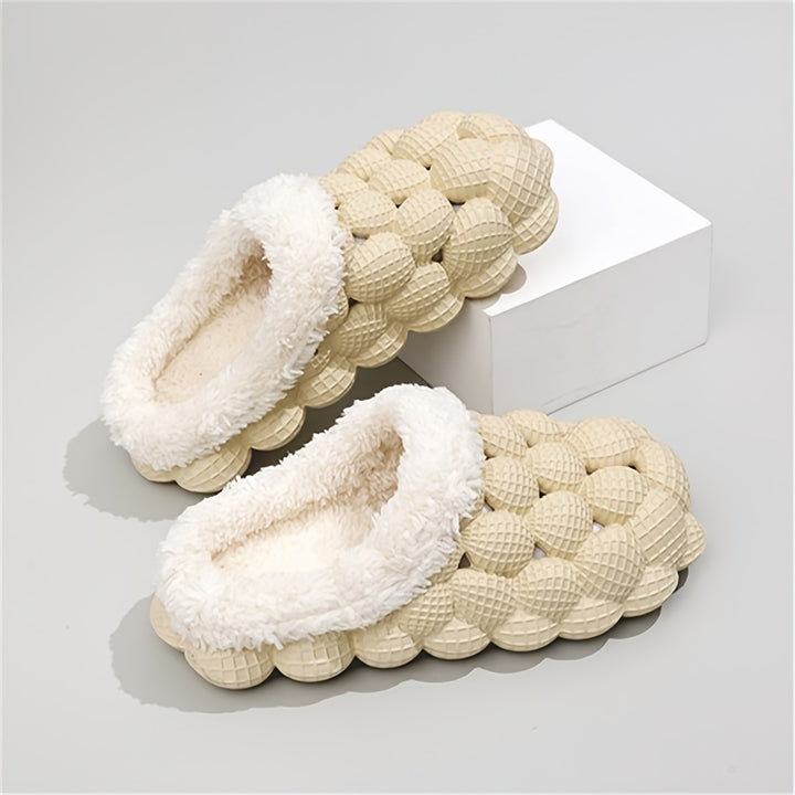 Women's Fleece Lined Bubble Slides, Non-Slip Soft Sole Warm Slippers