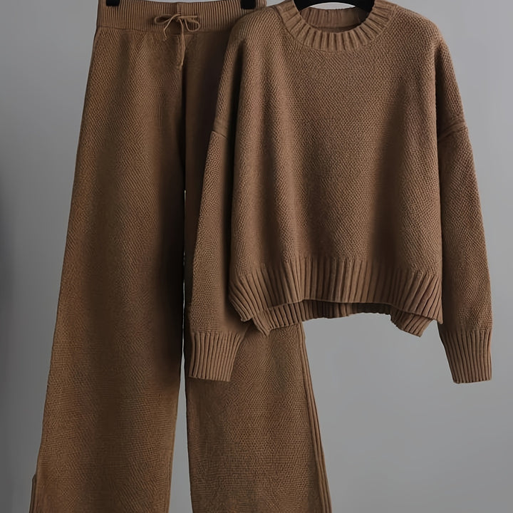 [Conjunto de Dos Piezas de Punto Casual] Conjunto de Pantalones de Punto Casual de Otoño e Invierno para Mujeres, Suéter Suelto y Pantalones de Pierna Ancha, Conjunto de Dos Piezas