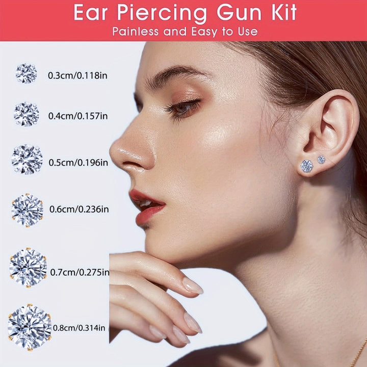 [16 Pairs Hypoallergenic Ear Piercing Gun] Professional Ear Piercing Gun Kit Reusable for Body Nose Lip Piercing with 16 Pairs Hypoallergenic Earrings