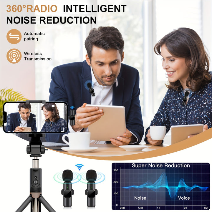 Professional Wireless Microphone, Smartphone, Laptop, Wireless Omnidirectional Condenser Recording Microphone, Interviews, Video Podcasts, Vlogs