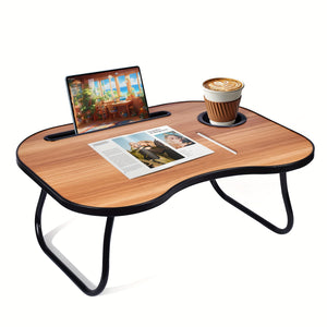 Mesa de regazo para laptop, bandejas de cama para comer y laptops, mesa de cama para desayuno en la cama con patas, bandejas de regazo para adultos, mesa de regazo, soporte para laptop, bandejas de TV para la cama con portavasos (nogal)