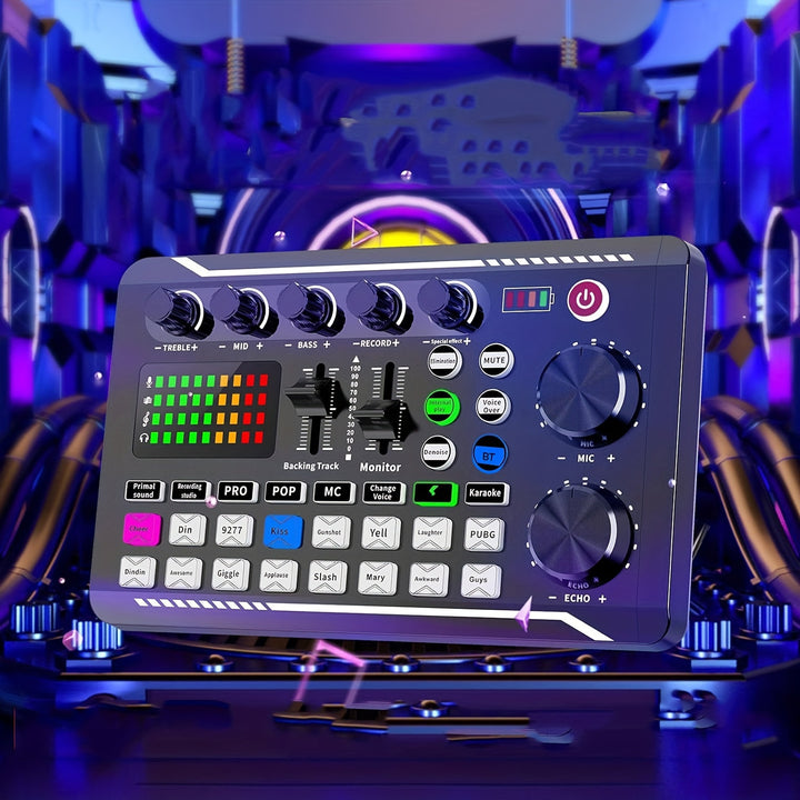 Live Sound Card Audio Mixer, With USB Charging, Volume Control, Battery Indicator, For Karaoke, Video Conferencing, Gaming, Streaming Eid Al-Adha Mubarak