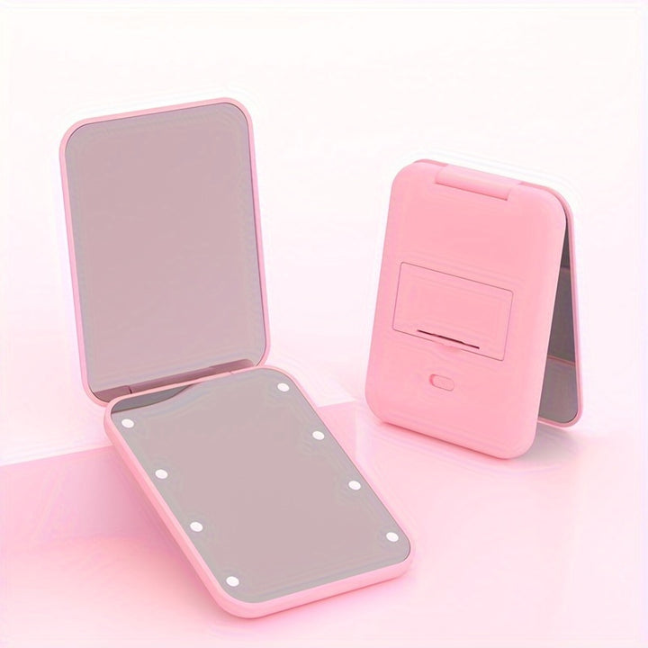 1X/3x Magnified LED Mini Travel Makeup Mirror, Compact, Double-Sided, Portable, Folding, Hand-Held, Small Lighting, Unscented, Plastic Surface, Non-Rechargeable Button Battery (Diameter≥20mm) Power, Varnished Plastic Frame,
