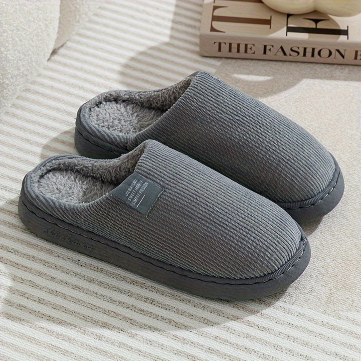 Winter Warmth, Cozy Men's Fleece-Lined Slippers - Warm, Non-Slip, Casual Indoor/Outdoor Shoes for Fall & Winter, Slippers, Warm, Vertical Stripes