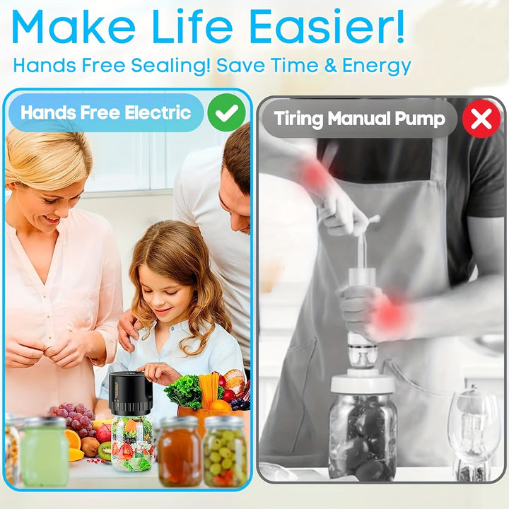 Scelleuse à vide électrique sans fil - 1 ensemble de scelleuse à vide pour bocaux Mason - S'adapte aux bocaux Mason à large ouverture et à ouverture régulière - Scelleuse à vide pour la conservation des aliments et la fermentation
