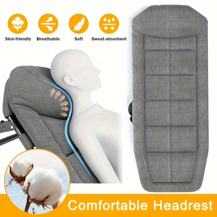 Stainless Steel Frame Folding Lounge Chair | Gray Polyester Cushion | Adjustable Headrest, Armrests & Side Pockets | Home, Camping, and Outdoor Relaxation