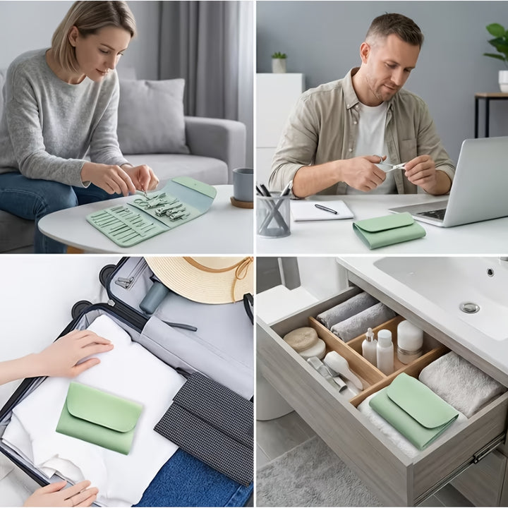 1 Set Of 16 Premium Stainless Steel Modern Style Of Nail Clippers Suit, Straight Blade Nail File, Ear Picks, Scissors, Beauty Care Professional Travel Kit