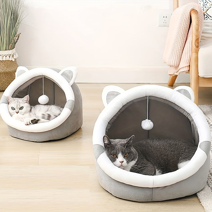 [Warm Cat Cave Bed Cozy] Cozy Cartoon Cat Cave Bed - Keep Your Kitten Warm And Snug In This Cute Pet House! Christmas Gift