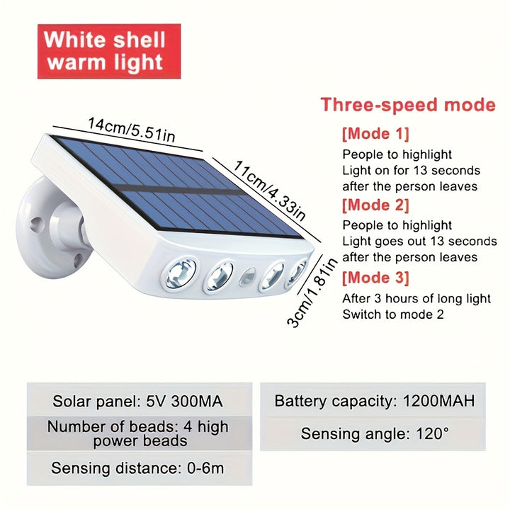 LED Solar Outdoor Lights - 1pc, Motion Sensor, 4 LED Security Lights with 3 Modes, Built-in 18650 Lithium Battery for Garden Wall Night Work