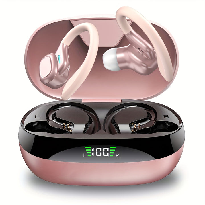 Dual-LED Display Wireless Running Earbuds with Earhooks, Noise Cancelling, Pure Bass Sound, and Built-in Microphone by LIFEBEE