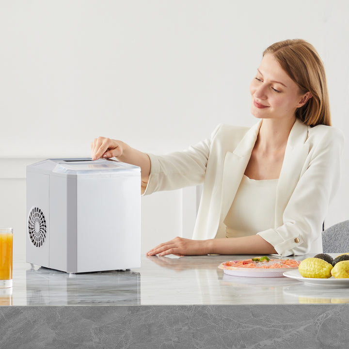 Upgraded Countertop Ice Maker with Free Ice Shovel, 9 Cubes in 6 Mins, Portable Self-Cleaning Ice Machine, 2 Sizes of Bullet Ice, Ice Scoop, Basket and Handle Included, Ice Cube Maker for Home Kitchen Party Camping