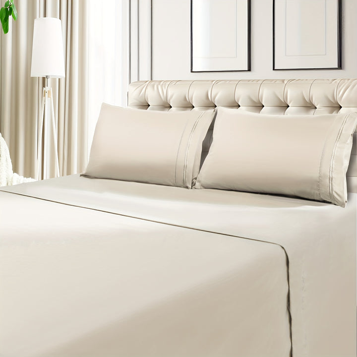 Ensemble de draps 6 pièces à poches profondes - Ensemble de draps de luxe ultra doux et lavable en machine - Draps brodés résistants au rétrécissement et à la décoloration