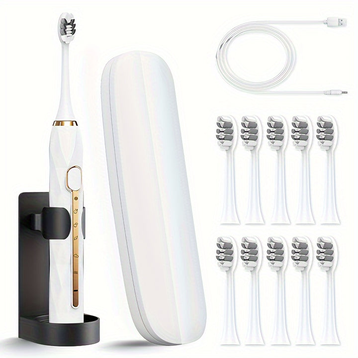 Acoustic Electric Toothbrush USB Rechargeable Couple Rechargeable Metal Shaft Adult Man And Woman Rechargeable Toothbrush Intelligent Timer 10 Replaceable Toothbrush Heads 5 Colors A Toothbrush Base A Portable Case