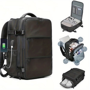 Multifunktionaler Reiserucksack mit großem Fassungsvermögen und USB-Ladeanschluss, Unisex-Laptoptasche aus Polyester mit Schuhfach, flugtauglicher Handgepäck-Rucksack, lässiger Tagesrucksack zum Wandern, für die Schule, ideales Geschenk