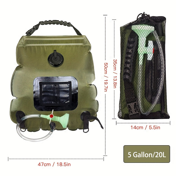Portable 5 Gallon Solar Heated Shower Bag - Removable Hose And Switchable Shower Head For Outdoor Travel - Camping, Climbing, Hiking, Beach, And Swimming