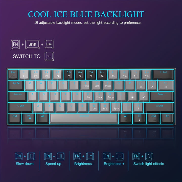 MageGee 60% Mechanical Keyboard, Gaming Keyboard With Blue Switches And Sea Blue Backlit Small Compact 60 Percent Keyboard Mechanical, Portable 60 Percent Gaming Keyboard Gamer