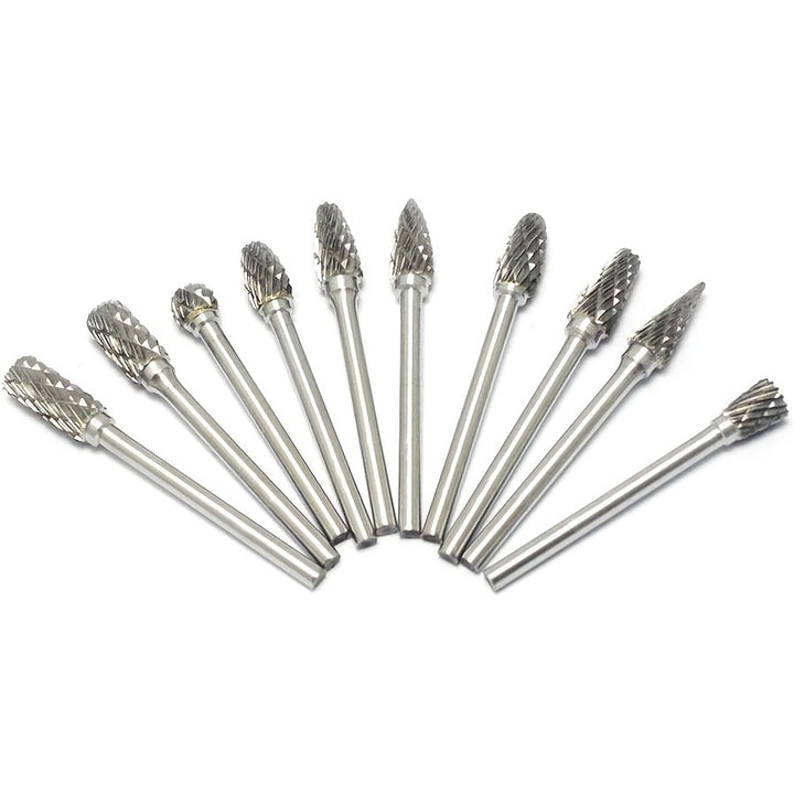 [Tungsten Carbide Burr] 10pcs Double Cut Tungsten Carbide Burr Set - Compatible with Dremel Rotary Tools, for Wood, Metal, Stone, Gemstone - Handheld & Welding Use, Assembly Required, Grinding Bits for Steel