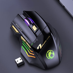 Ratón Gaming Inalámbrico Recargable con Retroiluminación RGB, Ratones Ergonómicos Silenciosos para Laptop PC, DPI Ajustable, Carga USB - ELFO LARANJA, Computadora, Gamer