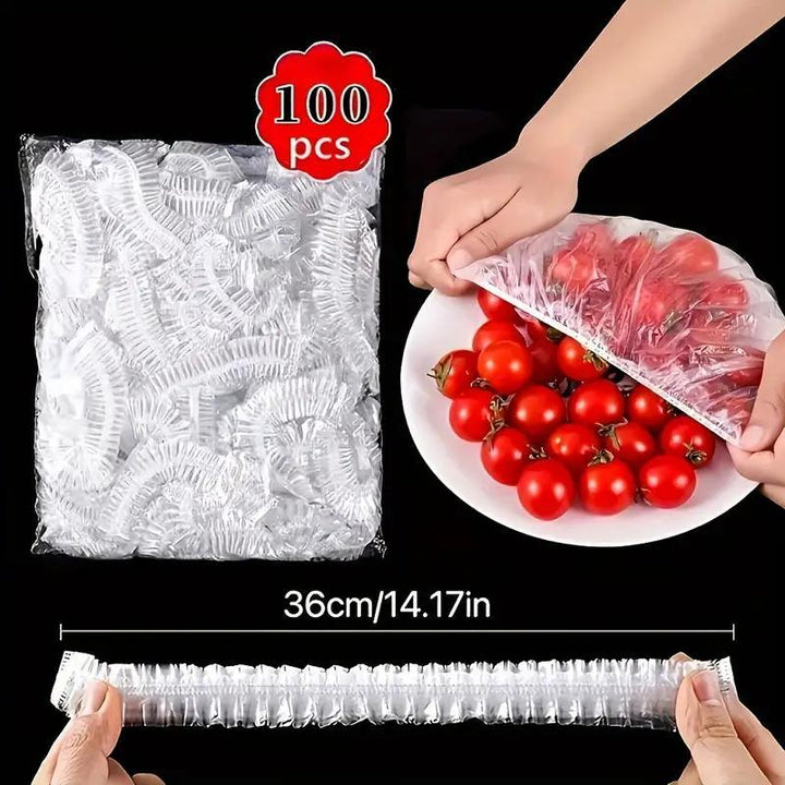 [100-Pack Reusable Transparent Covers] 100-Pack Reusable Elastic Food Storage Covers - Transparent Stretchable Plastic Bowl Plate Seal Wrap, Unscented, Perfect Alternative to Aluminum Foil and Cling Film