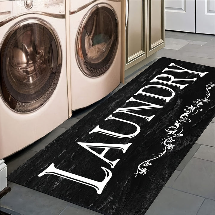 [1pc Absorbent Waterproof Rug Mat] 1pc Black White Text Pattern Rugs, Soft Comfortable Mat, Waterproof Non-Slip Floor Mat Runner Rug, Throw Carpet For Kitchen Living Room Bedroom, Absorbent Machine Washable Carpet For Kitchen