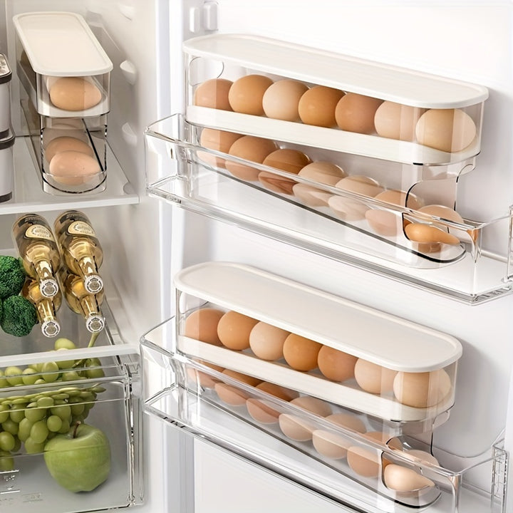 Space-Saving Double-Layer Rolling Egg Storage Box for Refrigerator - Durable, Washable Plastic, No Batteries Required - Ideal for Home Organization