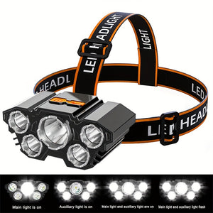 High Lumens 5 LED Headlamp Super Bright Headlight Ootdoor Head Lamp Head Flashlight For Camping Hiking Cycling Hunting