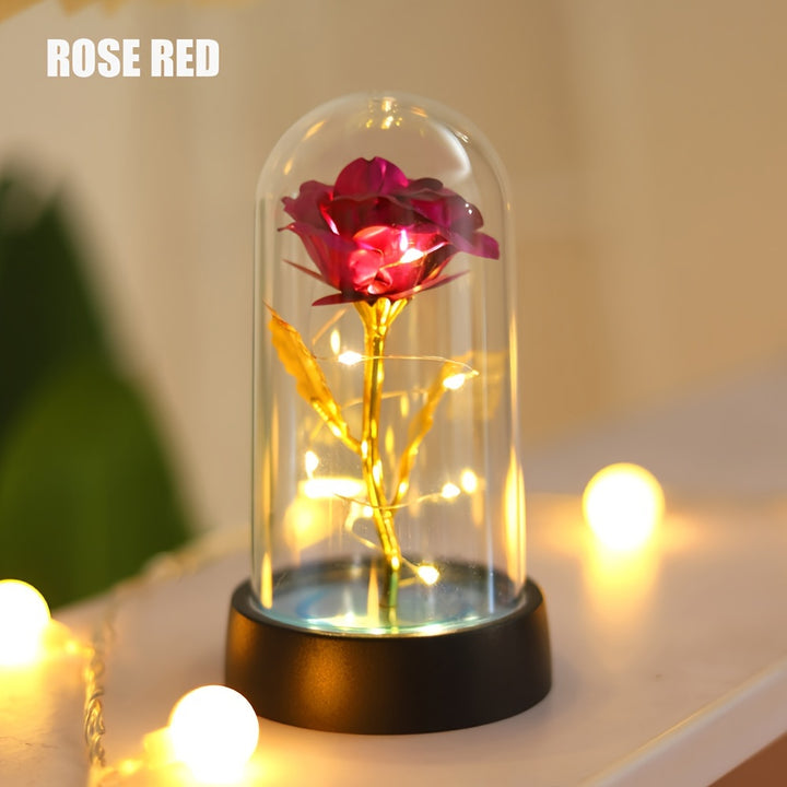 Romantic Red Rose LED Night Light - Battery-Powered, Modern Floral Decorative Lamp for Bedroom & Party Ambiance