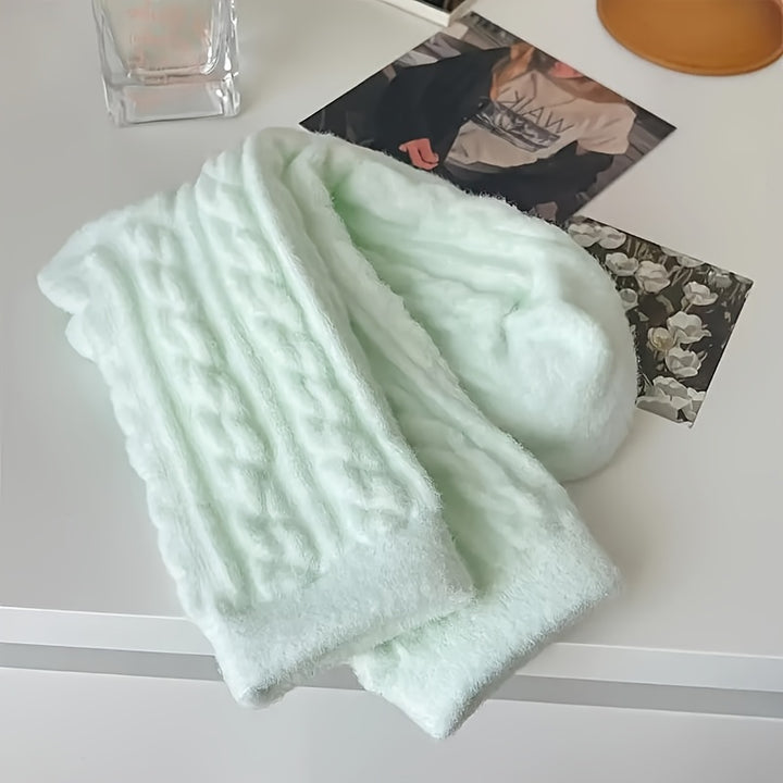 5 Pairs Women's Twisted Pattern Socks - Soft, Warm, Plush Mid-Calf | Candy-Colored, Smooth, Knitted Thigh-High Socks, Perfect for Gifts