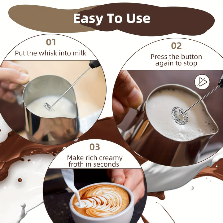 Powerful Battery Operated Electric Handheld Milk Whisk and Foam Maker for Coffee, Latte, Cappuccino, Hot Chocolate, Lattes and Milkshakes - High Power, Low Noise, Perfect for Home and Commercial Use