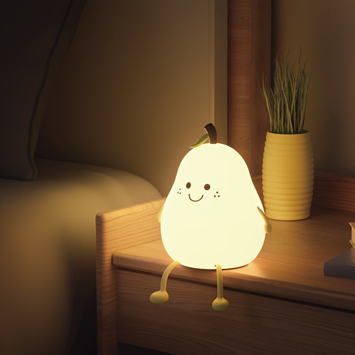 Charming Pear-Shaped LED Night Light with Touch Control - USB Rechargeable, Adjustable Brightness, Multiple Colors - Perfect for Bedroom Ambiance